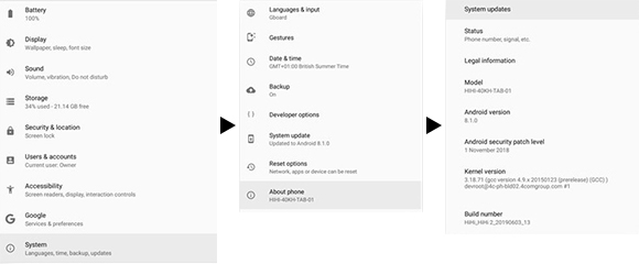 HiHi2 Screenshot: System settings shown with order of how to select options